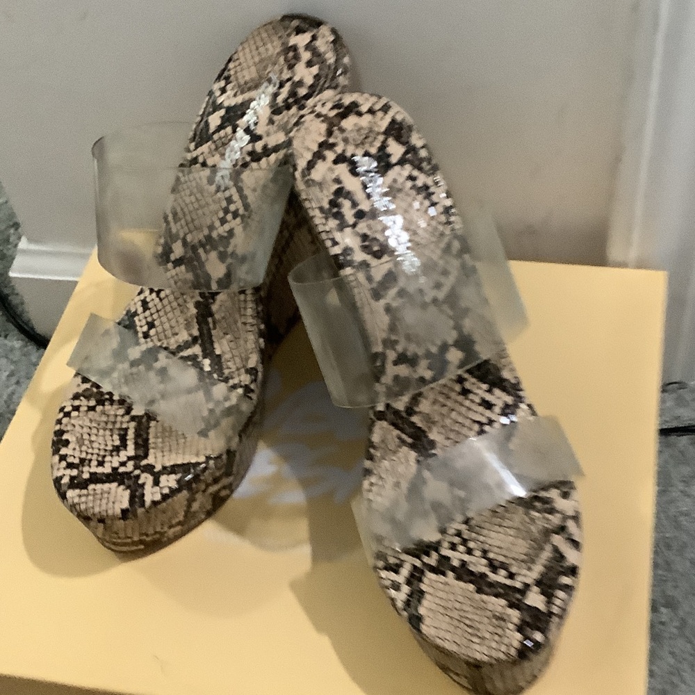 Public Desire Snakeskin Platform Sandals with Clear Straps